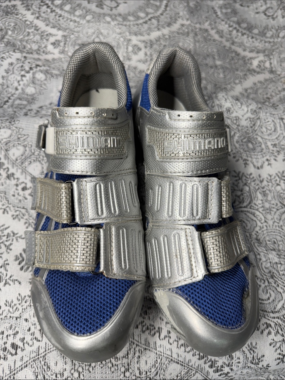 Shimano Blue and Silver Cycling Sneakers with Triple Velcro Straps - Size